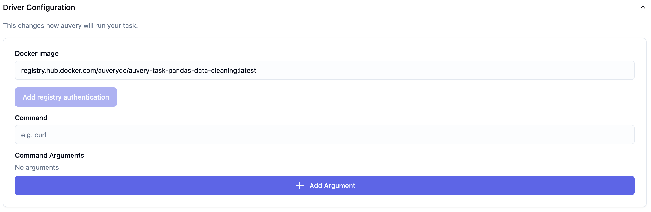 auvery Task Konfiguration - Driver Configuration